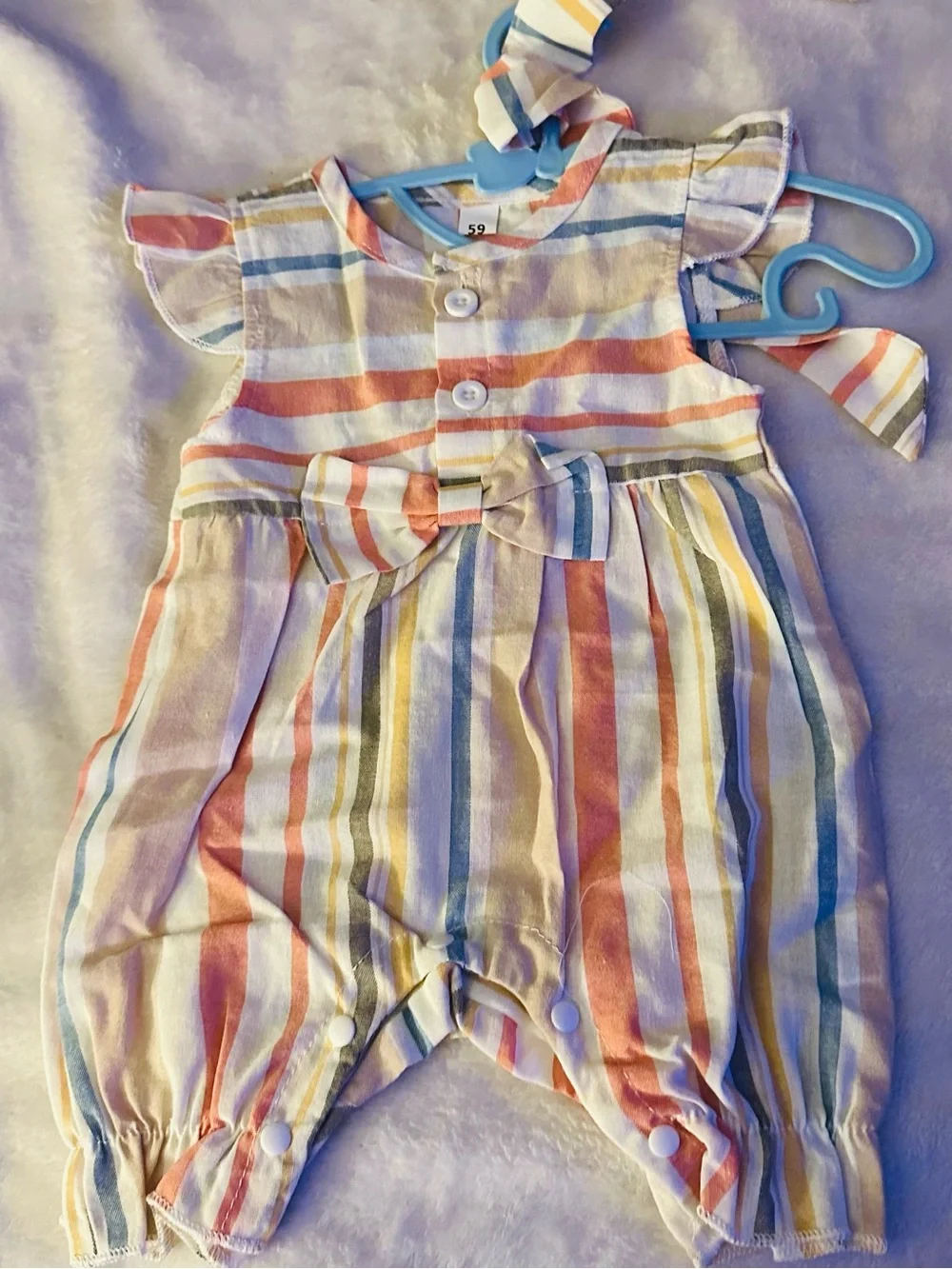Baby Girl Pastel Stripe Bow Romper - Multicolor